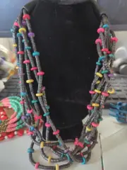 Vntg Multi Strand wood beaded necklace 28" Unique Handmade One Of A Kind