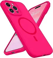 GUAGUA for iPhone 14 Pro Max Case, Silicone Magnetic Case, Compatible with Magsafe, Phone Cover Drop Protection, Shockproof Protective Anti-Scratch, Phone Case for iPhone 14 Pro Max 6.7", Hot Pink