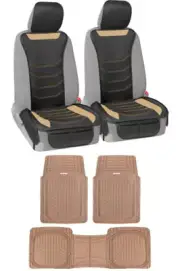 Motor Trend Beige Faux Leather Car Seat Covers with Rubber Car Floor Mats Set (for: Mini)