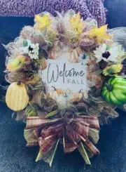 Fall Welcome Wreathe (Pumpkin, Gord & Autumn Leaves) *Handmade & Built To Last*