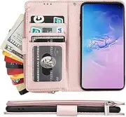 Cavor for Samsung Galaxy S10e Case,PU Leather Zip Pocket Wallet Flip Cover Case Magnetic Closure Book Design with Kickstand Feature & Card Slots Compartment for Samsung Galaxy S10e (5.8")-Pink