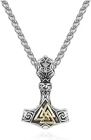 [PiercingJak] Men's Necklace Norse Viking Necklace Stainless Steel Thor's Hammer Mjolnir Norse Pendant with Chain Nordic Viking Runes Amulet Necklaces Talisman Jewellery for Men 24 Inch