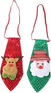 [jojofuny] Glowing Christmas Necktie Set Santa Deer Patterns Sequin Tie for Boys and Girls Holiday Decorations Party Wear