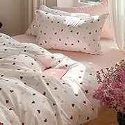 Erwinmu Girls Comforter Set King Size - 3 Pieces Red Pink Heart Comforter Bedding Sets for Kids,King Bed in a Bag with Heart Comforter and 2 Pillowcases