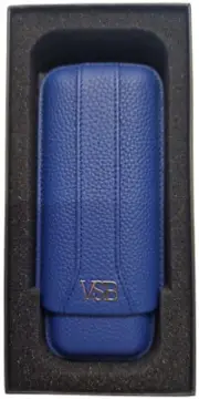 VSB Blue Leather Cigar Case for Two Cigars up to Robusto or Churchill Size