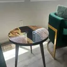 Round Black Resin River Side Table in Oleaster Wood, Coffee Table, End Table