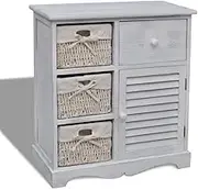 Wooden Cabinet 3 Left Weaving Baskets White Storage Furniture