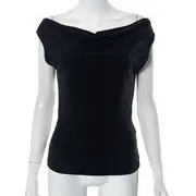 Off Shoulder Cowl Neck Plain Open-Back Slim-Fit Top Black - S
