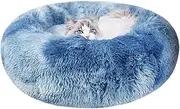 Round Calming Dog & Cat Bed, Anti-Anxiety Donut Cuddler Warming Cozy Soft Round Bed, Fluffy Faux Fur Plush Cushion Bed, Washable Soft Warm Pet Bed with Non-Slip Bottom (Blue, XS(20*20*6in))