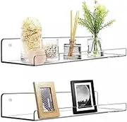 2 Pack Acrylic Wall Shelves, 11.8inches Invisible Acrylic Floating Wall Ledge Shelf, Wall Mounted Nursery Kids Bookshelf, Display Ledge Shelves for Bathroom, Living Room, Bedroom, Kitchen
