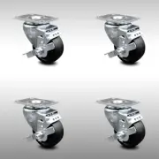 3 Inch SS Soft Rubber Swivel Top Plate Caster Set with Brake Service Caster