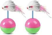 Cat Toys with Feather MouseCat Tumbler Ball ToysIndoor Cat ToysPlayingOscillatingSmooth Surface Doesn't Hurt Cat's Claws(Pack of 2)