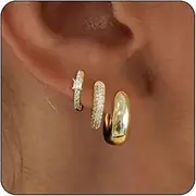 [VIROMY] Gold Hoop Earrings Set for Women Trendy, 14K Gold Plated Lightweight Small Gold/Silver Hoop Earrings for Women Chunky Open Hoops Earrings for Women Jewelry Gifts for women