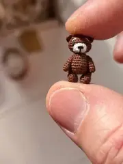 Micro crochet miniature Brown Teddy Bear: miniature animals, tiny miniatures
