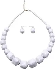 [JHWZAIY] White Beads Necklace, Costume Jewelry For Women Strand Necklaces, Acrylic African Beaded Necklace Chunky Statement, Halloween Necklaces