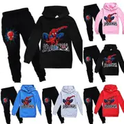 Spiderman Print Kids Pullover Hoodie Sweatshirt Top Jogging Sweatpants Outfits Casual Sports Tracksuit Set For Boys Girls Age 7-14 Years Black 9-10...
