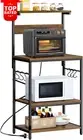 Rustic Kitchen Baker's Rack 4 Tiers Microwave Shelf with Power Outlet & Hooks