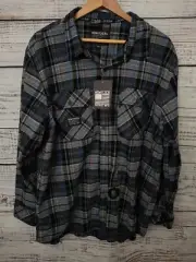 Howitzer Don't tread Button-Down Shirt 2X Grey-Blue Flannel Plaid Cotton NEW