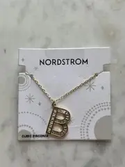 NORDSTROM INITIAL ‘B’ PENDANT Necklace CZ Gold-Tone 17.5”