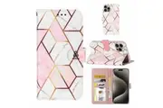 For Apple iPhone 16 Pro Max Case SupRShield Marble Painting Pattern Flip Wallet Leather Card Slots Shockproof Cover (Rose Gold)