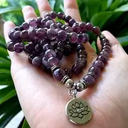 [Roxxy Crystals] Natural AMETHYST Mala 108 Beads. Protection crystal Sahasrara chakra reiki. Meditation Mala Spiritual jewelry, Amethyst bracelet. Purple crystal. Protection bracelet. Healing Crystal. Chakra, Crystal