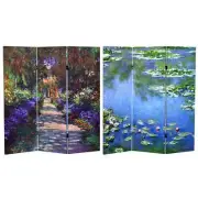 RED LANTERN 3-Panel Folding Screen Works of Monet Canvas Inspired Lightweight