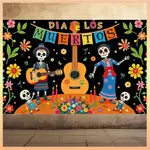 DAY OF THE DEAD 裝飾背景墨西哥 DIA DE LOS MUERTOS 掛旗橫幅萬聖節彩色骷髏裝飾攝影墨西