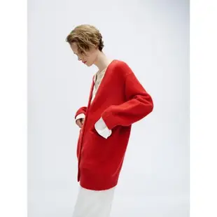 外套純羊絨大紅色開衫毛衣