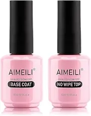 AIMEILI Base Coat and No Wipe Top Coat Set Soak Off UV LED Gel Nail Polish Kit Set 2x15ML