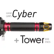 KiWAV Motorcycle Cyber grips Red with Tower Bar Ends Orange/Black