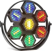 LED Stage Par Lights, 350W RGBW Disco Lights 7 COB Hexagonal Retro Lights with Sound Activated & DMX512 Control, DJ Stage Background Mixed Colourful Effect for Party Bar Christmas Birthday Wedding