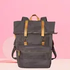 NEW Hearth & Hand Magnolia Backpack Gray Weathered Waxed Canvas Leather Accents
