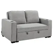 Sarantino Hoffman Linen Sofa Bed with Cushions and Cup Holders Light Grey