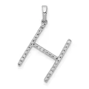 14K White Gold Real Diamond Letter H Initial Pendant