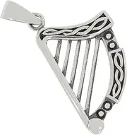 [AFP] AS-784 Harp Musical Instrument Pendant 925 Sterling Silver, Sterling Silver, No Gemstone
