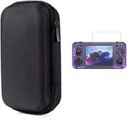 R36H Game Console Case & Tempered Glass Screen Protector Set - Protective Carry Bag + 9H HD Film for Handheld Gaming Device, Black