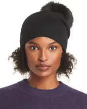 Kyi Kyi Cashmere Faux Fur Pom Pom Hat