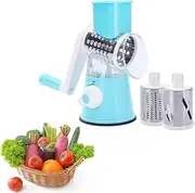 Kitchen Vegetable Fruit Slicer Cutter Shredder Food Manual Rotary Grater Chopper,Round Cheese Shredder Grater with 3 Interchangeable Stainless Steel Blades,Easy To Use Fruit, Nut, and Vegetable Grater