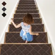 Stair Treads Carpet Non-Slip Indoor Stair Runners for Wooden Steps, Stair Rugs for Kids and Dogs, Set of 15, 8" X 30",Diamond Brown