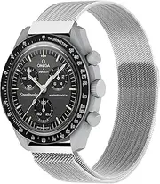 [Laband] Metal Milanese Strap Compatible with Omega X Swatch Moonswatch Speedmaster Women Men, Adjustable Magnetic Stainless Steel Mesh Band for Swatch Omega Speedmaster 20mm Watch