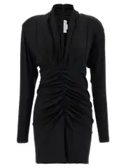 [Victoria Beckham] Victoria Beckham-Long Sleeve Ruched Mini Abiti Nero-Donna 8UK