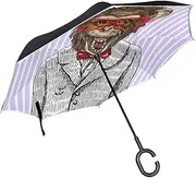 Double Layer Inverted Umbrella Cars Reverse Umbrella Funny Business Suit Monkey Windproof UV Proof Travel Outdoor Umbrella