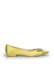 Green Satin Crystal Monogram Flats