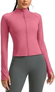 [G Gradual] Women's Cropped Workout Jacket Slim Fit Full Zip Athletic Running Gym Jackets for Women with Thumb Holes Pockets