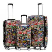 3pc Marvel Comic Retro Kids Childrens 4-Wheeled Luggage Suitcase Set