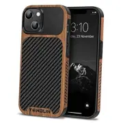 Compatible with Case Wood Grain with Carbon Fiber Texture iPhone 14 Plus Black
