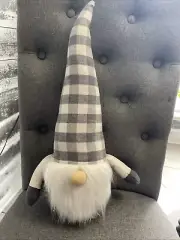 Huntington Home Aldi Gnome Weighted Plush Gray White Plaid Checkered Gnome 20”