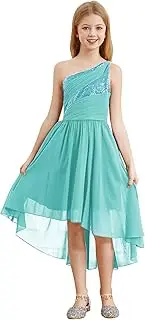 [RUNQHUI] Flower Girl High Low Dress Sparkly Sequins Ruched Chiffon Wedding Bridesmaid Dress Pageant Prom Gown