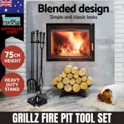 Grillz Cast Iron Black Fire Place Pit Tool Set Kit Indoor Outdoor Home Camping