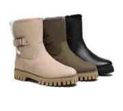 EVERAU® Women Sheepskin Wool Mid Calf Fashion Boots Tina - Sand / AU Ladies 7 / AU Men 5 / EU 38